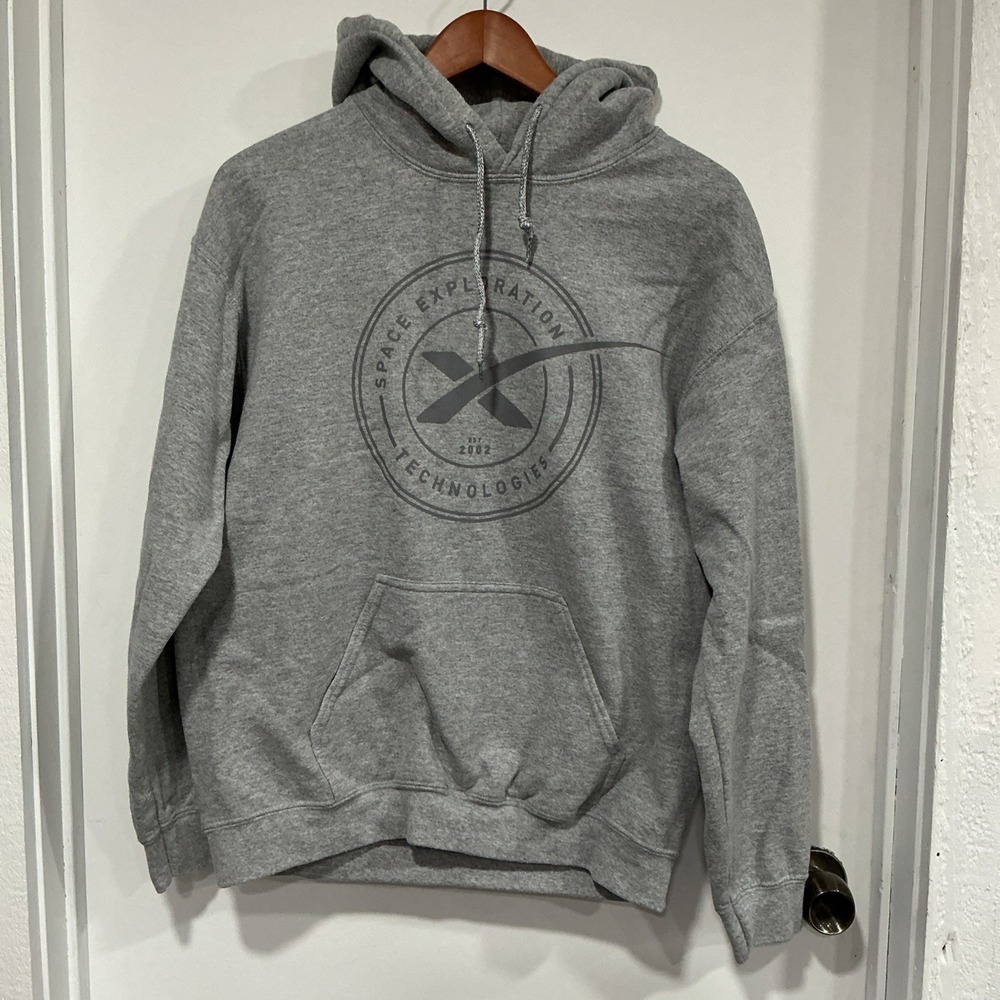 Space X hoodie Sweatshirt, Men's Medium, Gray, Pocket, EUC